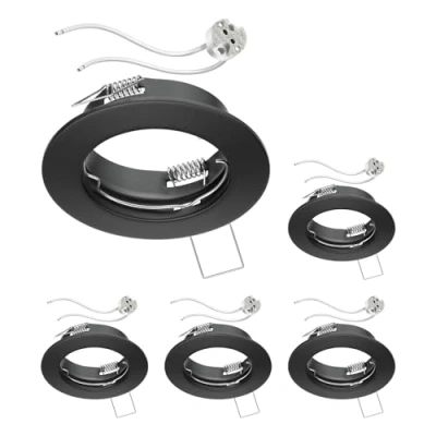 Imagen de ledscom.de 5 piezas marco para empotrar en el techo FERE negro mate (LED/Halógeno/MR16/50mm) incl. casquillo GU5.3