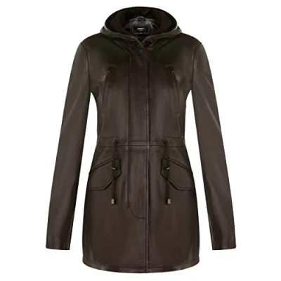 Imagen de Infinity Leather Abrigo Gabardina Azul Marino para Damas de Cuero Acolchado con Capucha Desmontable XL