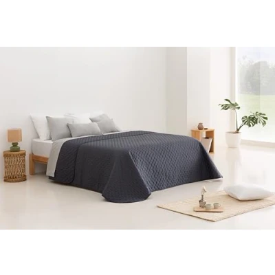 Imagen de Todocama Colcha boutí Fina con diseño Estrella, para Primavera, Verano, otoño e Invierno. 100% Microfibra Extra Suave. Cubre Cama Multiusos. 105 200x260cm Gris Oscuro