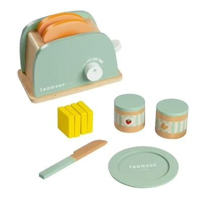 Imagen de Teamson Kids Tostadora de Juguete Madera con Accesorios Cocina en Color Verde Little Chef Frankfurt, 11 Piezas