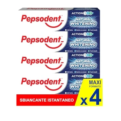 Imagen de Pepsodent Pasta de dientes blanqueadora natural con flúor y calcio para más blancos en una semana, 75 ml (4 x ml)