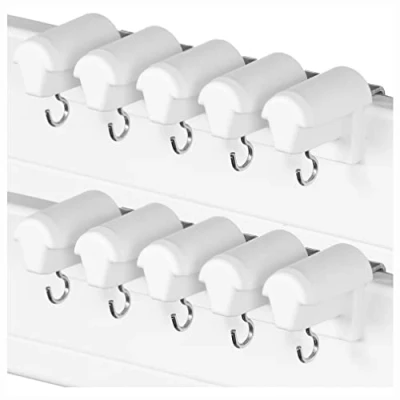Imagen de KLEMMFLEX 5 pares de ganchos para ventana blancos, estables, ajustables, sin taladrar, colgar decoración ventanas y rollos bambú en PVC o la puerta del balcón