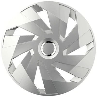 Imagen de Juego de 4 Tapacubos 16 Pulgadas Diseño Voltage RC Silver, Especial para Vehiculos Electricos, Acabado Cromado y ABS Resistente a Fuertes Impactos, Duradero Fiable con Anillo Sujeción