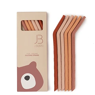 Imagen de J.Born Juego de pajitas silicona y cepillo limpieza, reutilizables silicona, espirales plegadas sin BPA, reutilizables, 100% grado alimenticio (rojo)