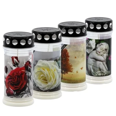 Imagen de Horeca Candles Velas Funerarias con Tapa Duración de 4 Días Juego para Cementerio Cera Blanca Decoradas Tumbas