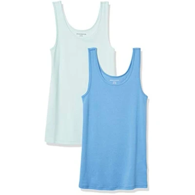 Imagen de Amazon Essentials Camiseta ajustada sin mangas Mujer, Pack de 2, Azul Agua/Azul Francés, XXL