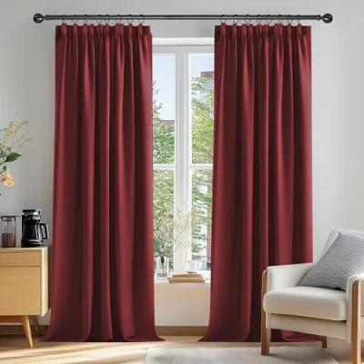 Imagen de Deconovo Cortinas Opacas para Dormitorio Salon Ganchos o Pase por la Barra, Térmicas Aislantes Frio y Calor 2 Piezas, 117x229 cm, Rojo Oscuro
