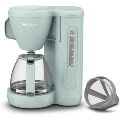 Imagen de Moulinex Morning Plus Cafetera de filtro, 1000 W potencia, 1,25 L capacidad, soporte giratorio, función antigoteo, mantener caliente, filtro permanente, FG2M13