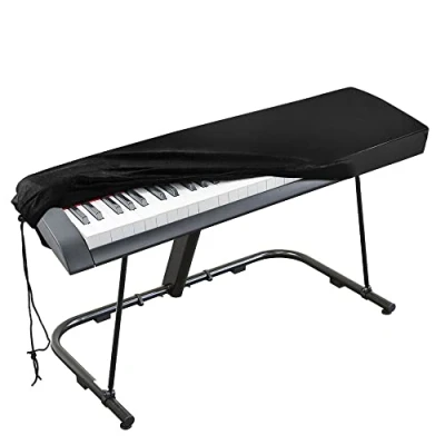 Imagen de cubierta para el teclado de piano, protectora tramo terciopelo con cordón elástico ajustable 88 teclas del teclado, piano digital, Yamaha, Casio, Roland, Consolas y más (Negro)