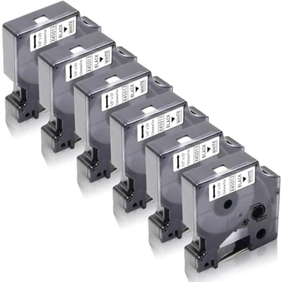 Imagen de 6x XemaX Compatible para Dymo Cinta de Etiquetas 12mm x 7m D1 45013 S0720530 Negro sobre Blanco Etiquetadora Labelmanager 160 360D 210D 220P 280 PnP 420P 500TS Labelpoint 100 150 300 350