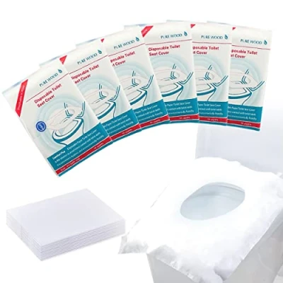 Imagen de Romon 60 Piezas Protector WC Desechable, Fácil de Llevar Cubierta Asiento Inodoro Público Adecuado para Viajes al Aire Libre en hoteles