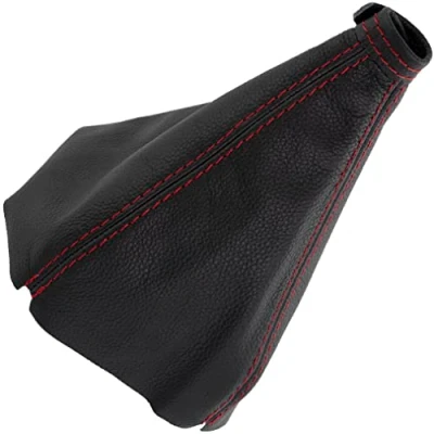 Imagen de AERZETIX C64620 Funda para palanca de cambios en piel genuina compatible con Hyundai Santa Fe 2 2007 2012 color: negro costuras rojas caja manual