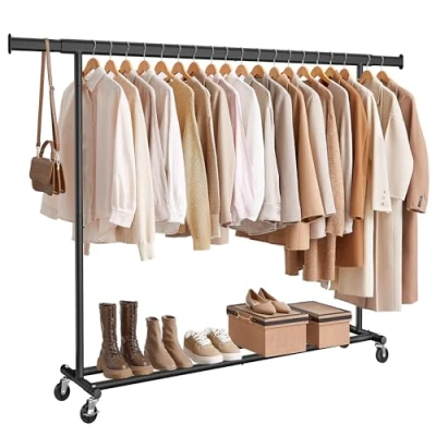 Imagen de SONGMICS Burro Ropa con Ruedas, Perchero Extensible Carga Pesada, Capacidad de Máx. 150 kg, Fácil Montar, Portátil, Negro HSR175B01