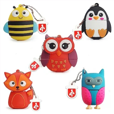 Imagen de 【5 Piezas】 LEIZHAN Memoria USB 32GB Animales Pendrive Silicona Impermeable Flash Drive Memorias Regalo para Niños Zorro Abeja Búho Pingüino