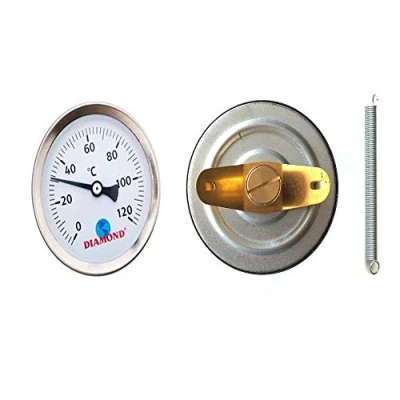 Imagen de Termómetro de tubo agua caliente 0 a 120 C, medidor temperatura 63 mm con resorte bimetálico contacto superficie acero inoxidable