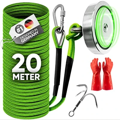 Imagen de Jungle Monkey® Juego de imán profesional ángel con fuerza tracción 400 kg. Máxima éxito en la pesca magnética gracias a un potente montaña I 100 % fiable al ojal y