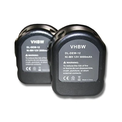 Imagen de vhbw 2X Batería Recargable reemplaza Black &amp; Decker A9252 England SL1 3YD, A9275 3YD para Herramientas eléctricas (3000 mAh NiMH 12 V)