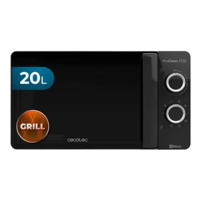 Imagen de Cecotec Microondas con Grill Negro ProClean 3130. 700 W en 6 Niveles, Capacidad de 20 L, Revestimiento Ready2Clean, Tecnología 3DWave, Diseño puerta FullCrystal y Detalles metálicos