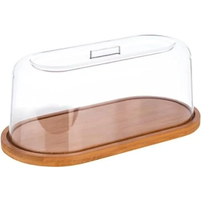 Imagen de APS 826 Bandeja con capucha ovalada de madera bambú cubierta (28 x 14 cm, altura: 11,5 cm) Campana queso
