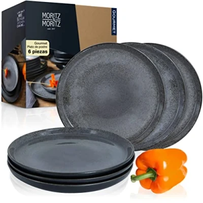 Imagen de Moritz &amp; Set de 6 Platos Postre Antracita Vajilla Personas Porcelana apta para lavavajillas y microondas