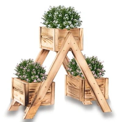 Imagen de SPRINGOS Jardinera con 3 Macetas Macetero de Madera Soporte para Flores