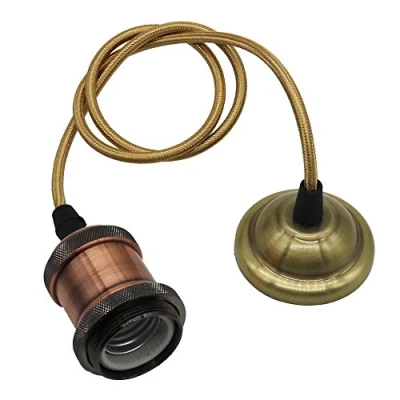 Imagen de E27 Lámpara Colgante Vintage Retro Antigua Edison Base 110 250V Adaptador de Enchufe Cobre con 1m Cable (Cobre rojo)