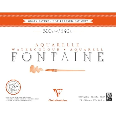 Imagen de Clairefontaine 96349C Bloc encolado (12 hojas, papel acuarela, 100% algodón, grano satinado, calidad profesional, 24 x 30 cm, 300 g)