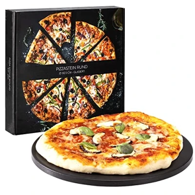Imagen de Navaris Piedra para pizza refractaria Base redonda horno barbacoa o leña Placa de cordierita hornear pan pizzas 30.5 x 1.5 CM Negro