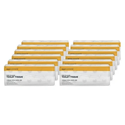 Imagen de AmazonCommercial Papel Higiénico, 2 Capas Pura Celulosa, 120 Rollos (12 paquetes de 10), 180 Hojas por Rollo, Tamaño la Hoja: 9,5 cm x 11