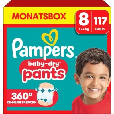 Imagen de Pampers Tamaño 8 Pañales (19+ kg), Pantalones Secos para Bebé, 117 Pañales, Con Bolsillo Detrás Y Protect En La Parte Trasera Que Proporciona Hasta 100% Protección Contra Fugas Nocturnas