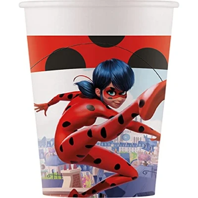 Imagen de Procos 93479 Miracolous Ladybug Vasos de fiesta (capacidad máxima 200 ml, 8 unidades, desechables, para cumpleaños infantiles, mezcla FSC®