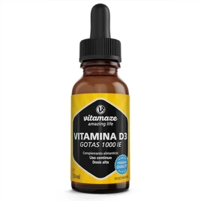Imagen de Vitamaze® Vitamina D3 Gotas Dosis Alta 1000 UI, 50 ml (1750 Gotas) Liquida Pura, Colecalciferol Vegetariano, Biodisponibilidad, Suplementos Alimenticio sin Aditivos Innecesarios