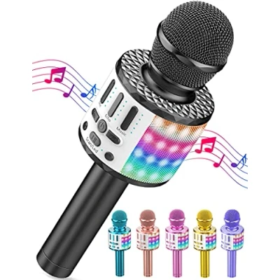 Imagen de Micrófono Karaoke Bluetooth, Microfono Inalámbrico con Altavoz y LED, Portátil Speaker para Niños Niñas Canta Partido Musica, Adultos Casa KTV Party Android/iPhone/PC