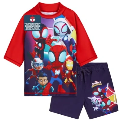 Imagen de Get Trend Marvel Spidey Conjunto de Bañador Niño Natacion Adolescente Set Baño 2 Piezas Camiseta y Pantalones Cortos (7 8 Años, Azul Marino Spidey)