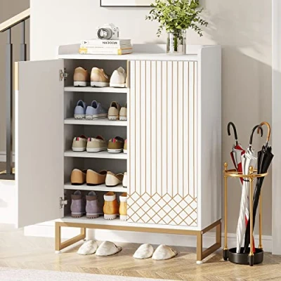 Imagen de Tribesigns Zapatero Blanco, 25 Pares de Zapateros con Puertas, Armario Organizador Moderno 5 Niveles, Almacenamiento Zapatos Madera Independiente para Entrada, Salón
