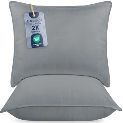 Imagen de Utopia Bedding Almohadas (2 Unidades) 60 x cm de Primera Fibra Hueca Virgen Siliconada Suave Fácil Cuidado (Gris)