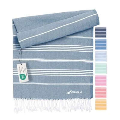 Imagen de Fit Flip Toalla Hammam Grandes de algodón 100% Reciclado turca Secado rápido, Fouta, Playa pestemal Ideal como Sarong Cerceta 100x200cm Sultan