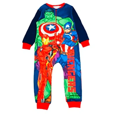 Imagen de Marvel Pijama todo en uno de los Vengadores para niños y niñas, Parte delantera trasera, 5 6 Years