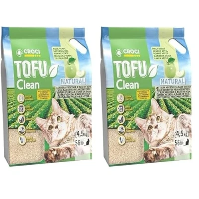 Imagen de Croci Arena Tofu Clean de 10 l Manzana Verde para Gatos aglomerante perfumada con Verde, Biodegradable, se Lanza en el Inodoro, 100% Vegetal, antiolores Larga duración