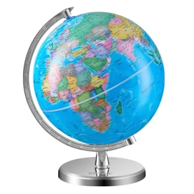 Imagen de VEVOR globo terráqueo giratorio con soporte, 8 pulgadas/203,2 mm, geográfico educativo zona horaria precisa, material ABS, de 360 para niños que aprenden educación geográfic