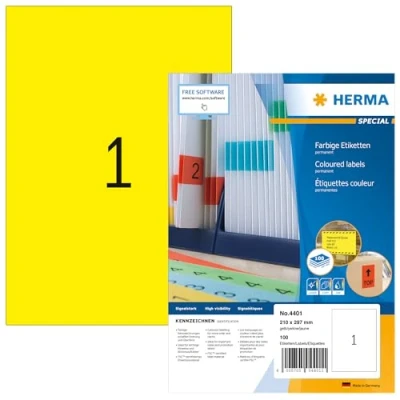 Imagen de Herma 2244013 Etiquetas multiuso (100 unidades, 210 x 297 mm), amarillo