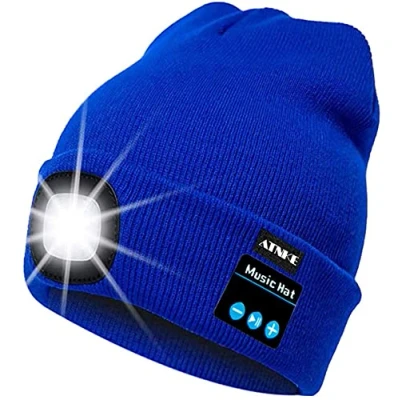 Imagen de ATNKE LED Luminoso Bluetooth Gorro Sombrero, USB Recargable 4 Inalámbrico Musical Gorras Correr Super Brillante Impermeable Luz Invierno Cálido Regalos para Hombre y Mujer/Blue
