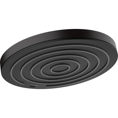 Imagen de hansgrohe Pulsify S, rociador de ducha ahorro agua 9 l/min (EcoSmart), fija redondo, cabezal lluvia con 1 tipo chorro para conexión pared y techo, sistema antical, negro mate