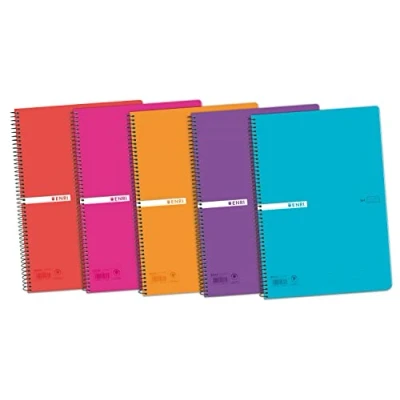 Imagen de Enri, Cuadernos A4 (Folio), Cuadrícula 4x4 Tapa Plástico, 80 Hojas. Pack 5 Libretas, Colores Aleatorios