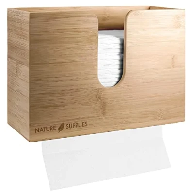 Imagen de Nature Supplies Dispensador de Toallas Madera Bambú para Pared o Mesa Papel Secamanos Zig Zag Plegadas en C, Z e Intercaladas
