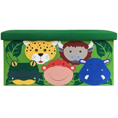 Imagen de WIESEN.design Dschungel Baúl para juguetes (54 L, 1 unidad, soporta hasta 150 kg, con tapa, asiento niños espacio de almacenamiento, almacenamiento juguetes, banco niños, caja