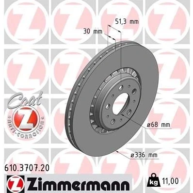 Imagen de ZIMMERMANN COAT Z 610.3707.20 Disco de freno 336 30 10/5 5 108 ventilación externa revestido VOLVO: XC90 I