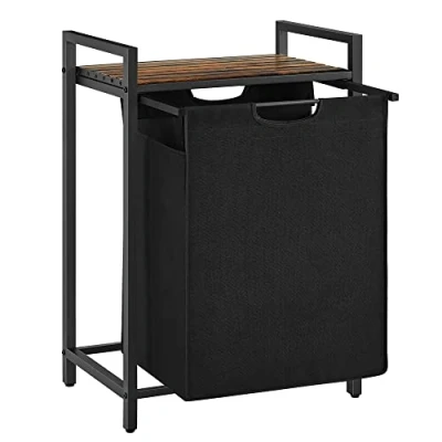Imagen de VASAGLE Cesto para Ropa Sucia, Cesta Colada, Bolsa Colada de Tela Oxford Extraíble y Desmontable, Estante, Marco Metálico, 65 L, 50 x 33 72 cm, Negro Marrón Rústico BLH101B01