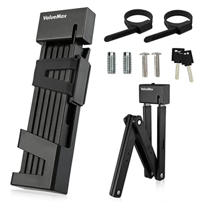 Imagen de ValueMax Candado,Candado Plegable para Bicicleta, con Soporte, 1M Extendido, 22x7x2cm Plegado, Compacto Antirrobo Resistente Anti Corte y Práctico Negro