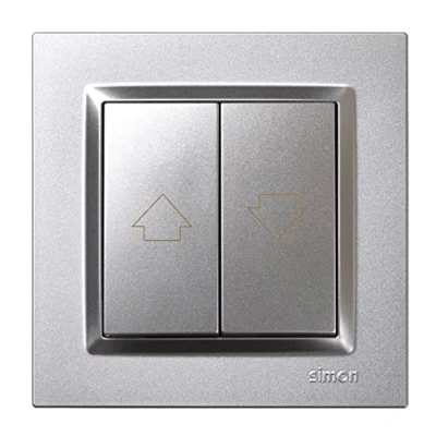 Imagen de Simon Pulsador de Persianas, Interruptor Empotrable Pared, Serie 10, Fácil Instalar, Apto para Interiores, Incluye Marco, Tapa y Mecanismo, Inteligente Color Aluminio
